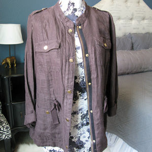 Chico's Linen Chocolate/Gold Button Utility Jacket